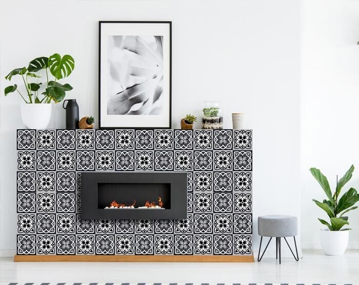 6" X 6" Black White And Gray Baz Peel And Stick Removable Tiles