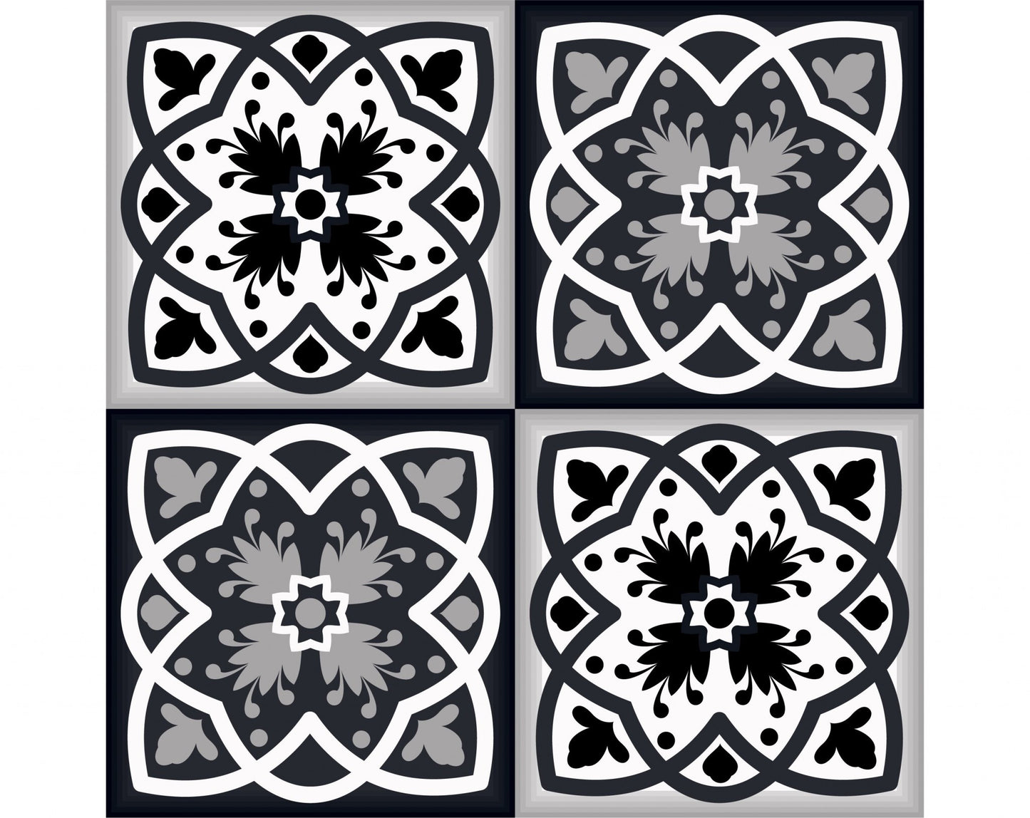 6" X 6" Black White And Gray Baz  Peel And Stick Removable Tiles