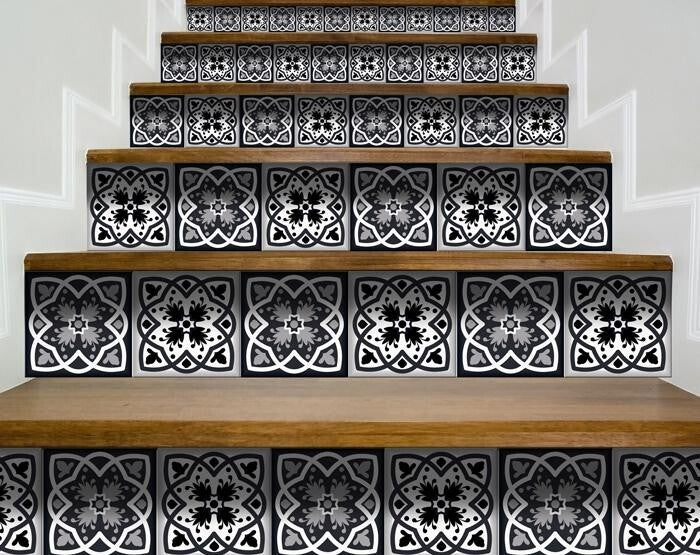 6" X 6" Black White And Gray Baz  Peel And Stick Removable Tiles